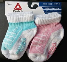 Reebok Girl 2T-4T Socks Pro-Series Nonslip Cushioned 6 Pack Multicolor New