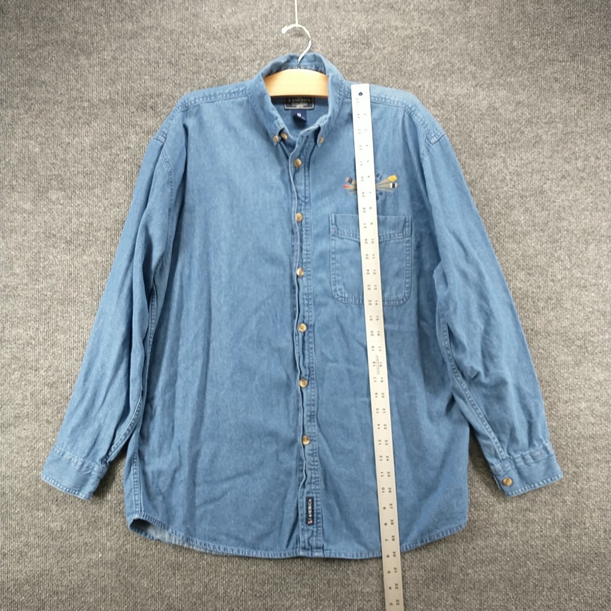 J. America Men's Denim Button-Down Shirt Blue Medium Long