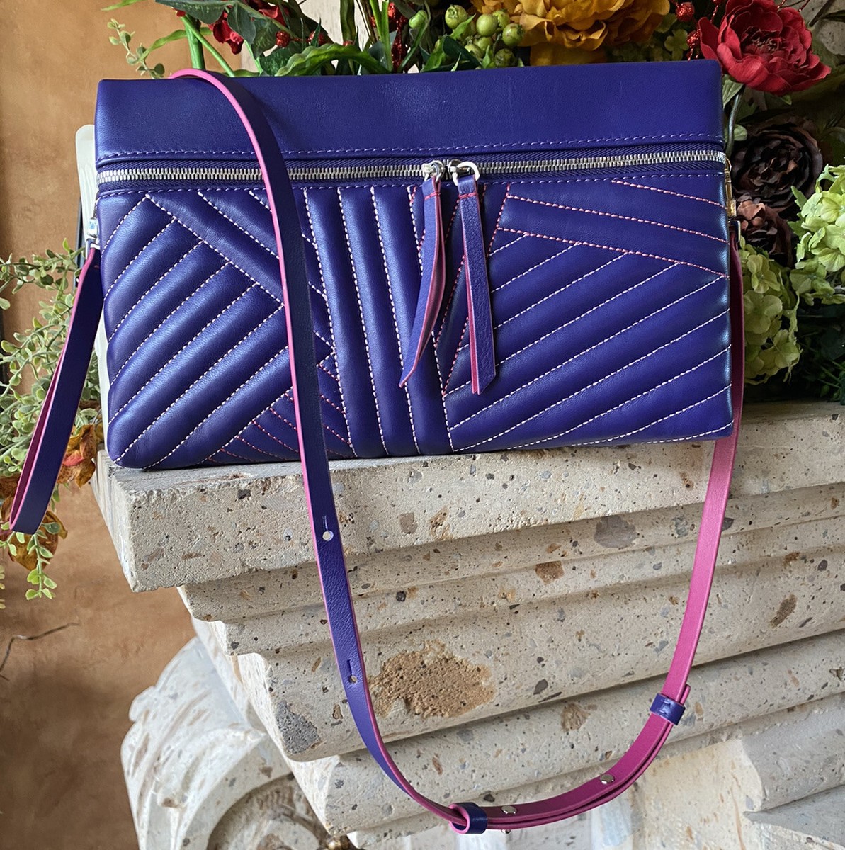 CH CAROLINA HERRERA INRO PURPLE AND PINK EMBOSSED CONVERTIBLE