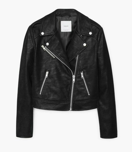 MANGO ZIPPED FAUX LEATHER BIKER JACKET 