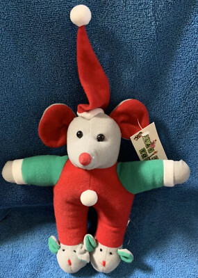 Plush Play Time Toys Christmas Mouse Mice Slippers 8  NWT Green Red Hat