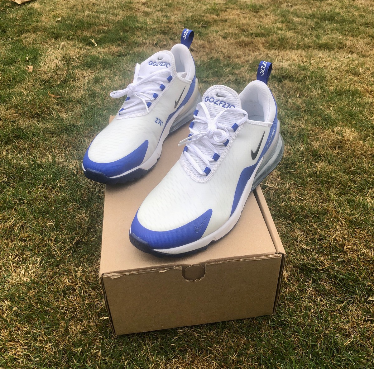 NEW Nike Air Max 270 G White Racer Blue Golf Shoes Men's Size 10.5