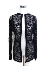 Marni Leather Jacket 40 Black Laser Cut Out 100% Suede Long Open Front Coat
