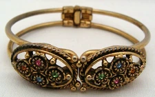 Emmons Gold Tone & Multicolor Rhinestone Hinged Bangle Bracelet