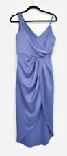Grey Satin Draped Midi Pencil Dress Size EU 36 Asymmetric Hem Party Cocktail