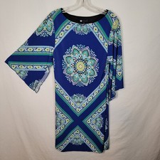 Carole Little Midi Dress Womens 8 Boho Mandala Floral Kimono Sleeve 90s Vintage