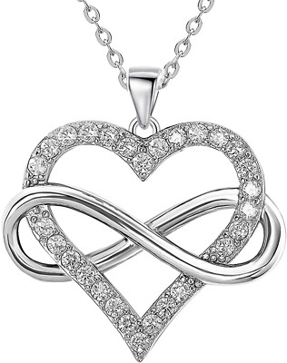 JES & JANI Infinity Heart Necklace for Women, Love Heart Pendant with Cubic Zirc