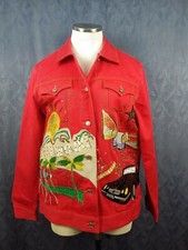 Diane's Essentials Red Denim Jacket "hollywood" Sequin Rhinestone Jacket Small