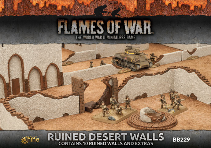 Flames of War WWII Miniatures Game Ruined Desert Walls Pre-Painted FoW BB229 NEW