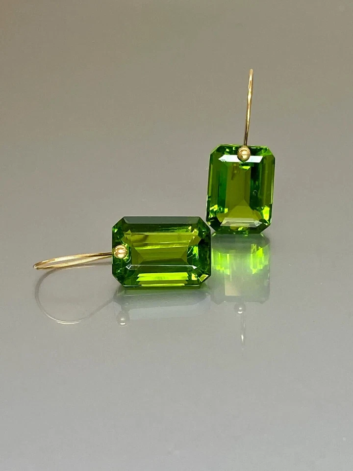 Fancy 13*18 Emerald Cut Simulated Peridot Women's Earring Silver 925 - Image 2 of 3