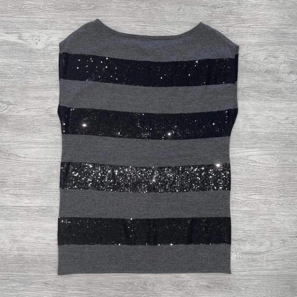 Alice + Olivia Mujer XS? Blusa túnica cuello redondo tejida sin mangas lana top lentejuelas Foto 2 de 4