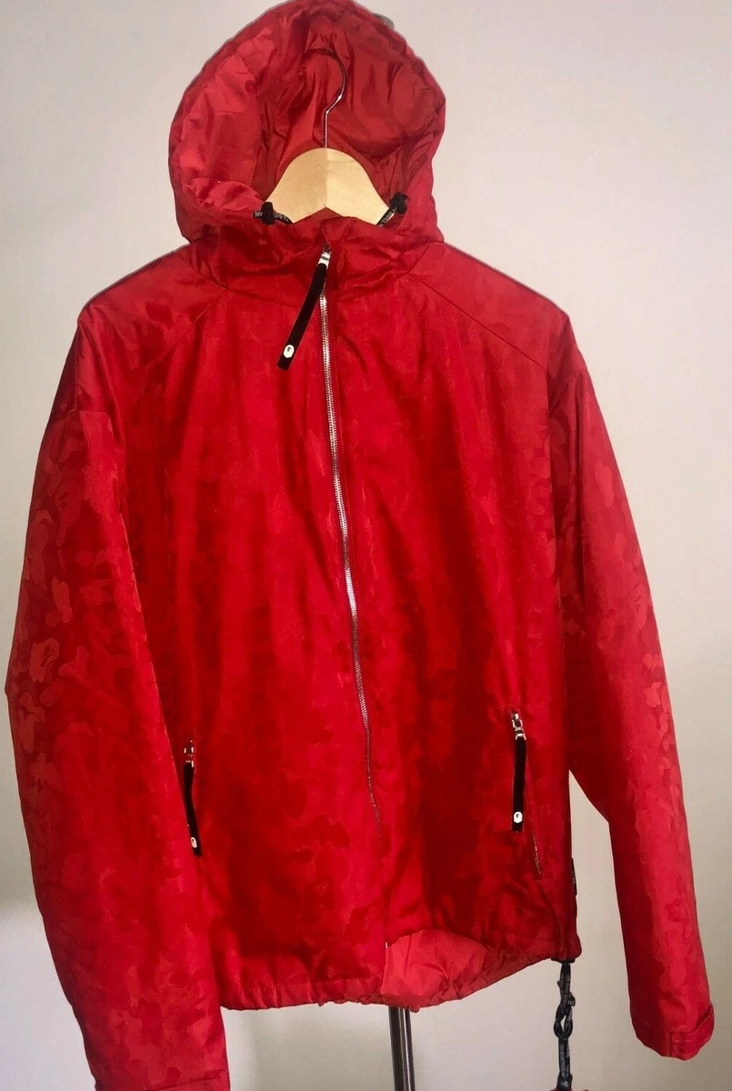 OG BAPE A BATHING APE Shiny Red Jacquard Camo GORE DryLoft Hooded Jacket sz L