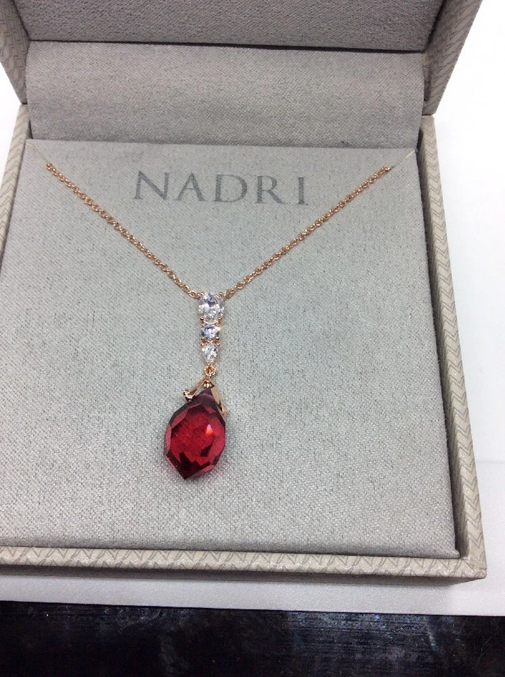 $68  Nadri Gifting Briolette red crystal  rose gold necklace ND7 - Image 3 of 4