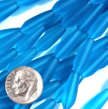Tear Drop Beads, Pacific Blue w/Frosted Matte Sea Glass Finish,18mm., 6 Pcs