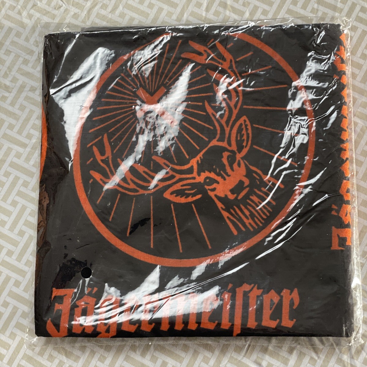 JAGERMEISTER Bandana GRANDE 24 x 26 Sciarpa Fazzoletto Nero Arancione