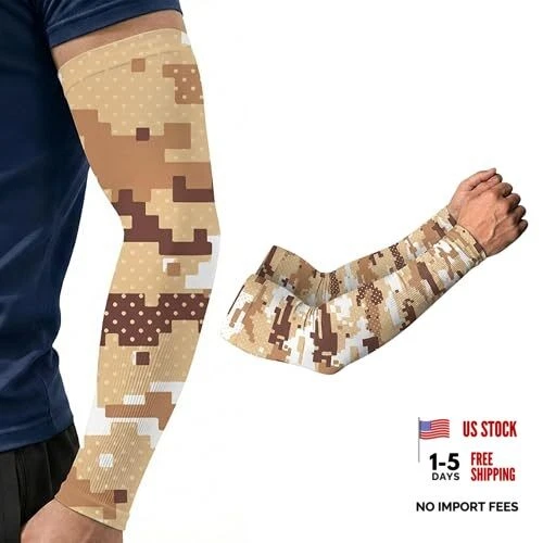 Arm Sleeves for Men & Women- UV Sun Protection - Tattoo Cover Up - Sand Camo