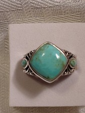 VTG 925 Sterling Silver NK Thailand 3 Turquoise Stones Filigree Band Ring - Sz 6