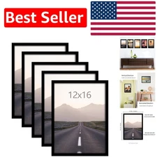 Elegant 12x16 Picture Frame Set - 5 Classic Black Frames for Art Displays