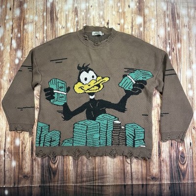Empty Reference Daffy Duck Cashmere Blend Distressed Sweater Men's Size Medium