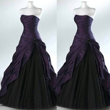 Purple and Black Wedding Dresses Strapless Satin Ruffles Lace Bridal Gowns