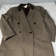 Women's Harve Bernard Brown Buttoned 100 Wool Houndstooth Blazer Jacket Size 10