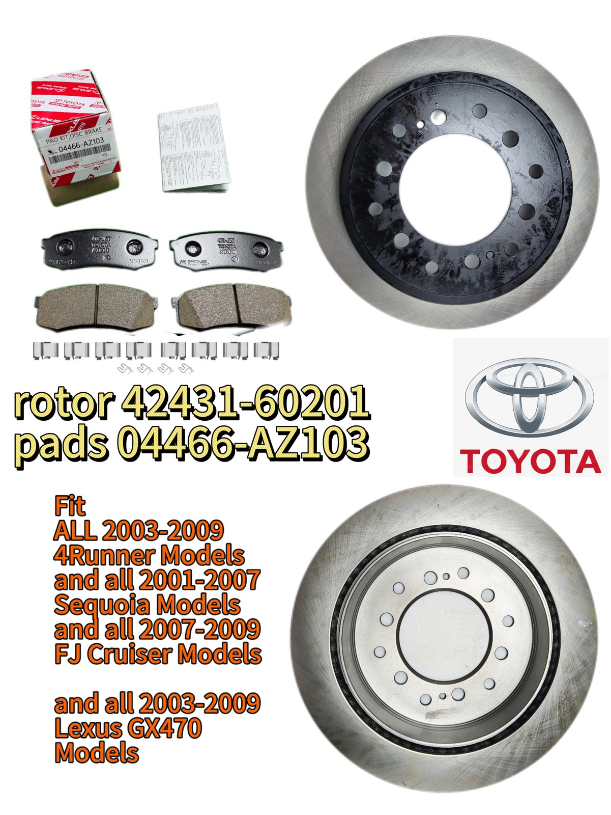 For 2003-2009 TOYOTA 4RUNNER GENUINE NEW OEM REAR BRAKE ROTORS PAD KIT & SHIMS