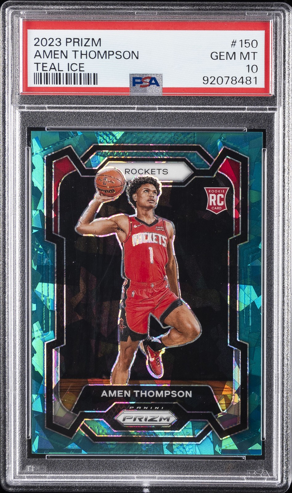 2023 PANINI PRIZM TEAL ICE #150 AMEN THOMPSON 206/225 PSA 10