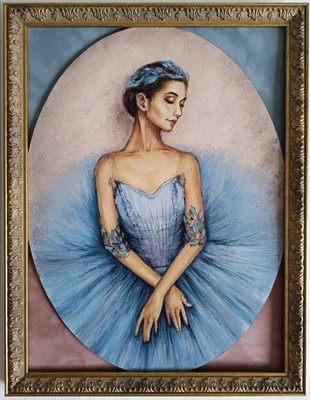 Ballerina in blue tutu Original Painting   Oval Oil Female Portrait 11.8x15.7 in
