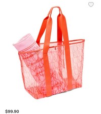 Victoria s Secret Orange Logo Mesh Summer Beach Towel Tote Weekender Bag Set