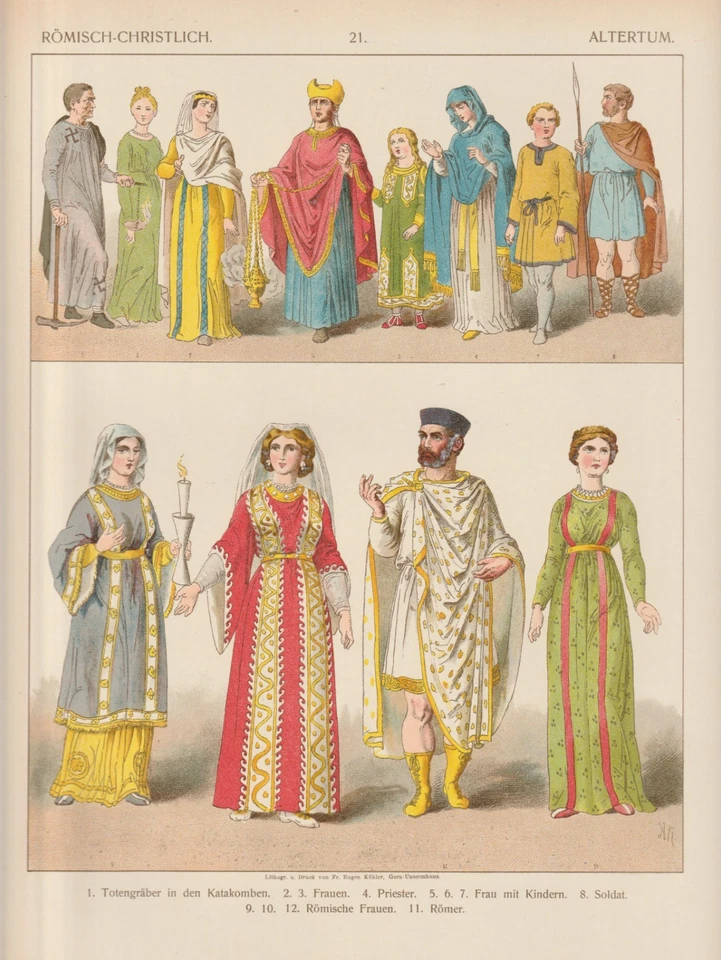 Römer Römerinen Mode Trachten Altertum Priester CHROMOLITHOGRAPHIE von 1882 - Bild 1 von 1