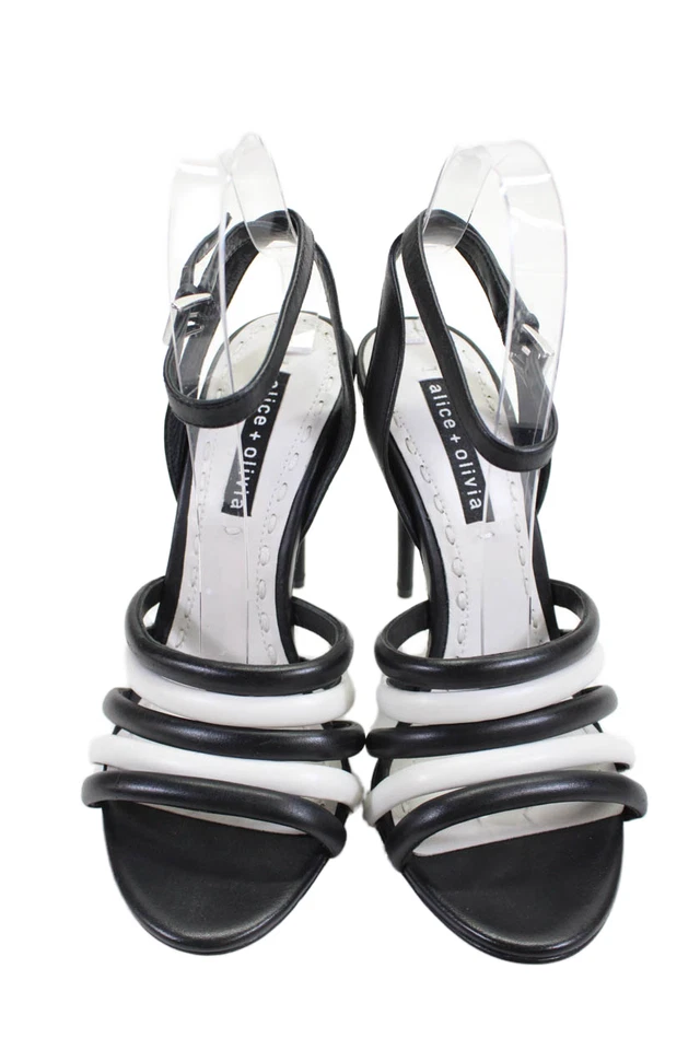 Sandalia Alice + Olivia para mujer de cuero con tiras negras blancas talla 38,5 8,5 Foto 2 de 4