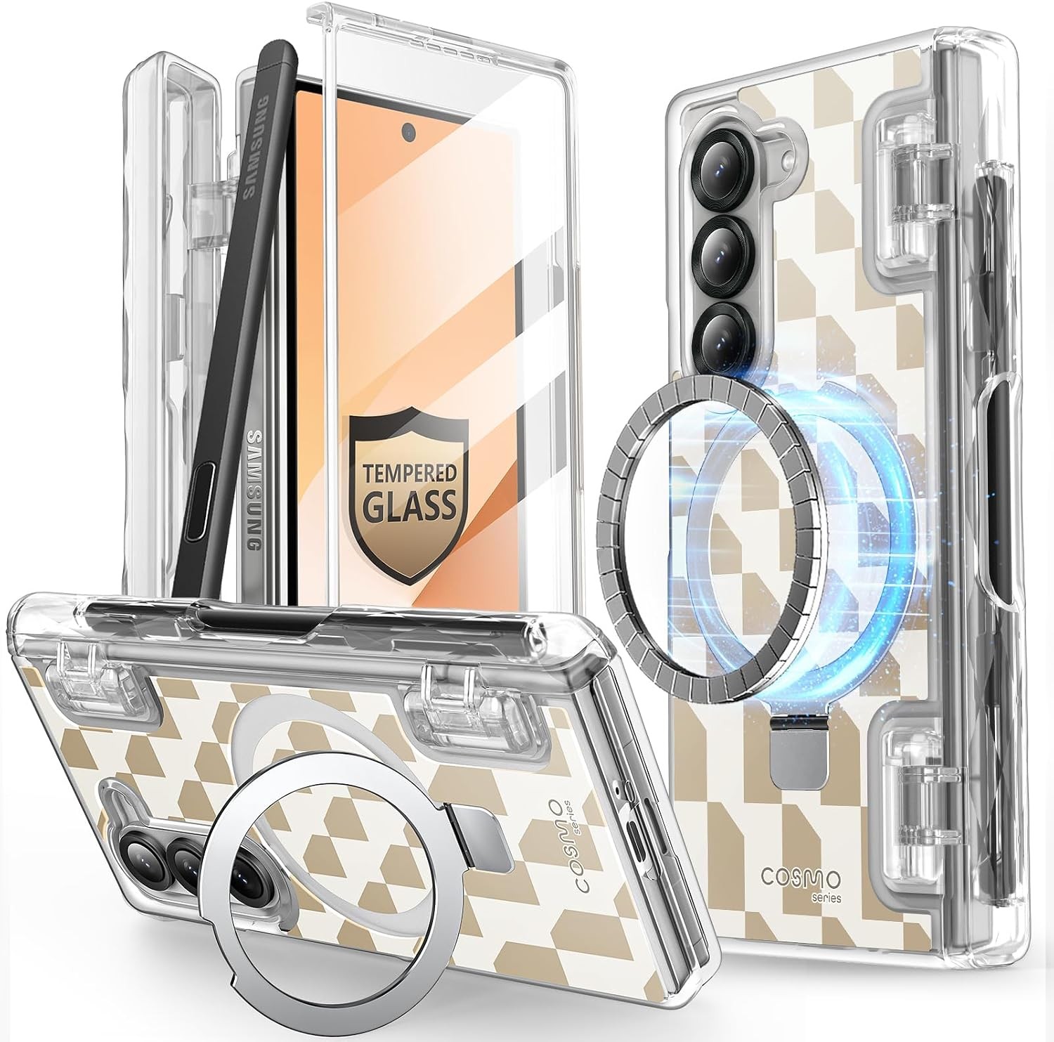i-Blason for 2024 Galaxy Z Fold6 MagSafe Stand Case + Glass Screen Cover, Brown