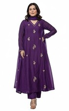 Women Embroidery Solid Anarkali Kurta and Pant Set with Dupatta