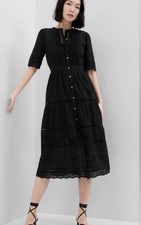 NEW! Gap Lace Button Front Lined Midi Dress XS Black Whimsy Goth
