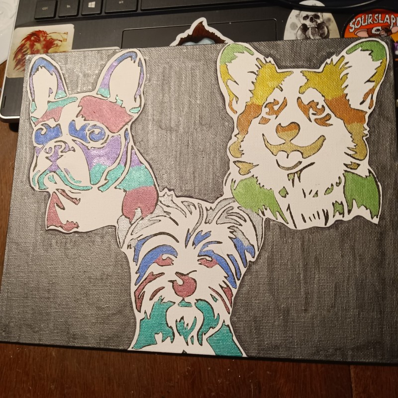 Doggy Trio - Boston Terrier, Corgi, Terrier -- 8x10 Painting Canvas
