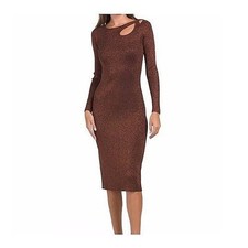 Women's Elie Tahari Metallic Rib-Knit Dress Cut Out Long Sleeves Dark Amethyst S