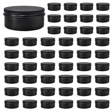 48 Pack Screw Lid Round Tins 4 Oz Aluminium Empty Black Metal Candle Storage