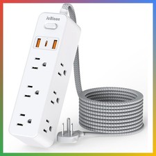 Flat Plug Power Strip Surge Protector, 5ft Ultra Thin Extension Cord with 3 USB