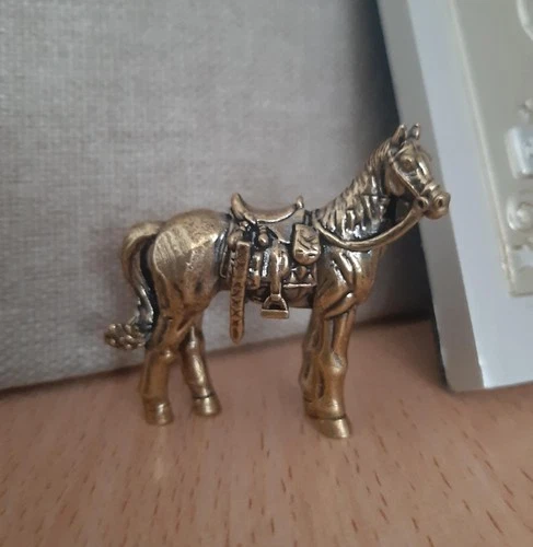 VINTAGE SOLID BRASS HORSE FIGURINE WITH SADDLE SMALL 4 CM PERFECT CONDITION NEW