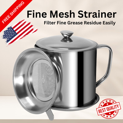 Bacon Grease Container w/ Strainer 42oz Stainless Steel Oil Keeper with Lid