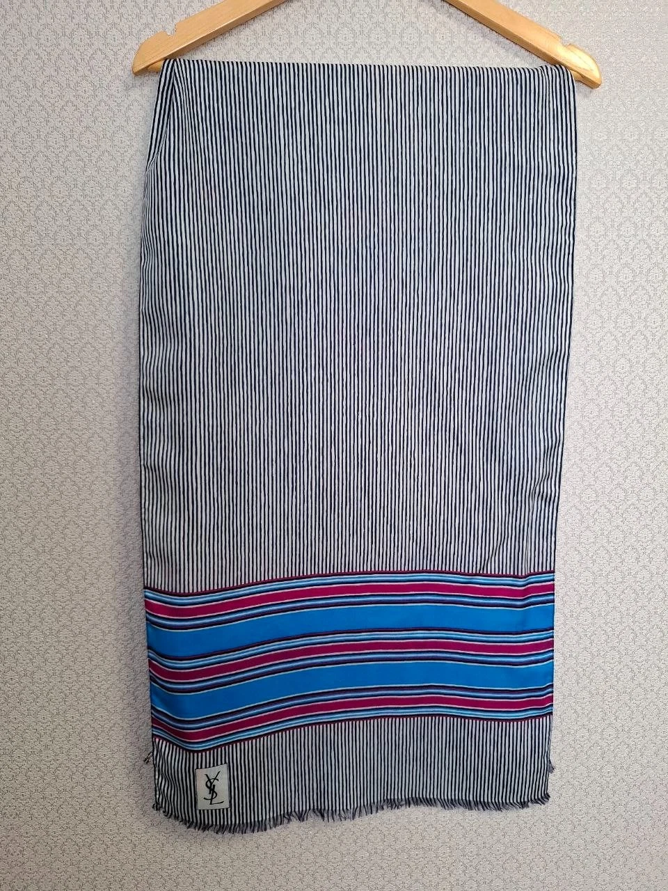 Yves Saint Laurent Vintage Striped Silk Stole Rectangular Scarf 59x17''/150x43