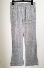 Vintage Y2K Velour Low Rise Drawstring Track Pants Grey Flap Pockets Size S