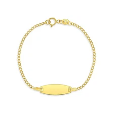 Oval Engravable ID 5.5" Baby/Toddler/Kids Bracelet Curb Chain - 14k Gold