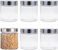 6 Pack 27 Oz Clear Glass Jars W/ Stainless Steel Lids Glass Food Canister Set US
