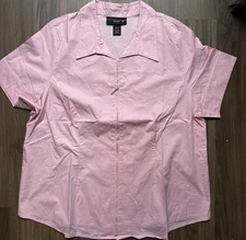 Venezia Women’s Zip Front Blouse Pink Short Sleeve Collared Top Plus Size 18/20