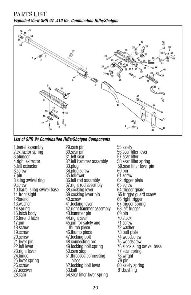 Remington SPR 94 Combination Rifle/Shotgun .410 Ga/Rimfire- Owner's ...