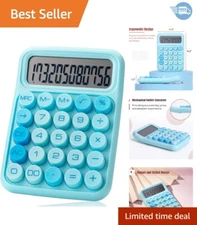 Portable 12-Digit Blue Calculator with Mechanical Buttons for Quick Calculations