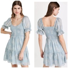 Madewell Silk Lucie Smocked Mini Dress In Moody Blooms Blue Floral Medium