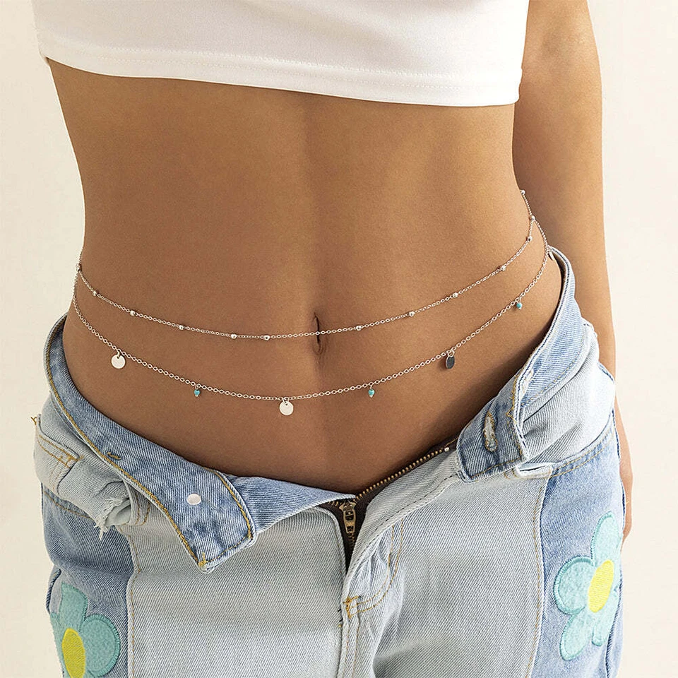 Sexy Imitation Rhinestone Metal Chain Waist Chain Summer Beach Body Chain Boho - Image 3 of 4