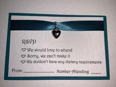 10 RSVP Karten - Türkis - Silber Liebe Herz Charm - Romantische Sammlung